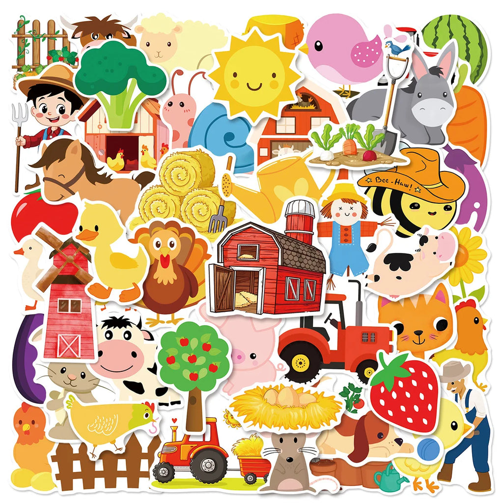 50/100 Pcs Cute Cartoon Farm Ranch Stickers Doodle for Cup Suitcase Stationery Box Scrapbook Printer Pen Holder Removable Decals