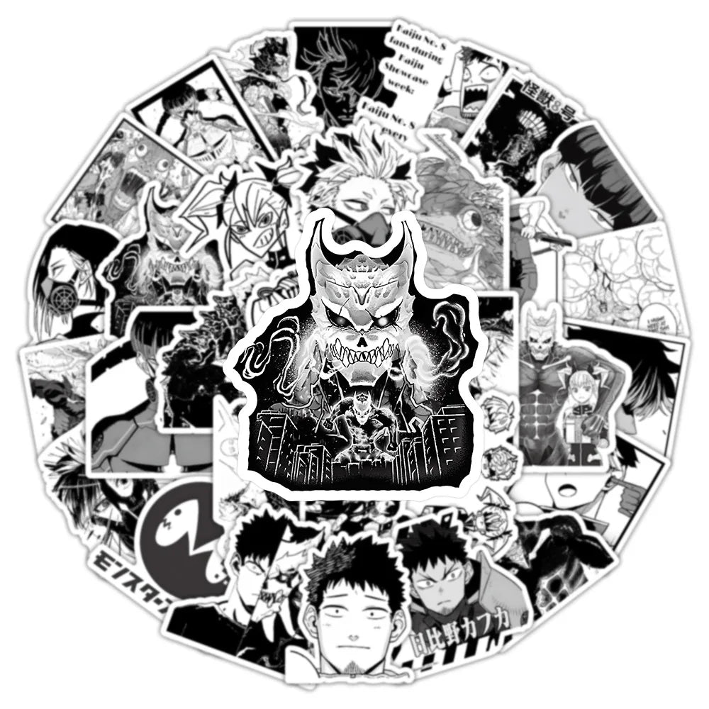 50/100Pcs Black White Monster Cartoon Anime Theme Stickers DIY for Cup Phone File Holder Helmet Album Desk Guitar Decals