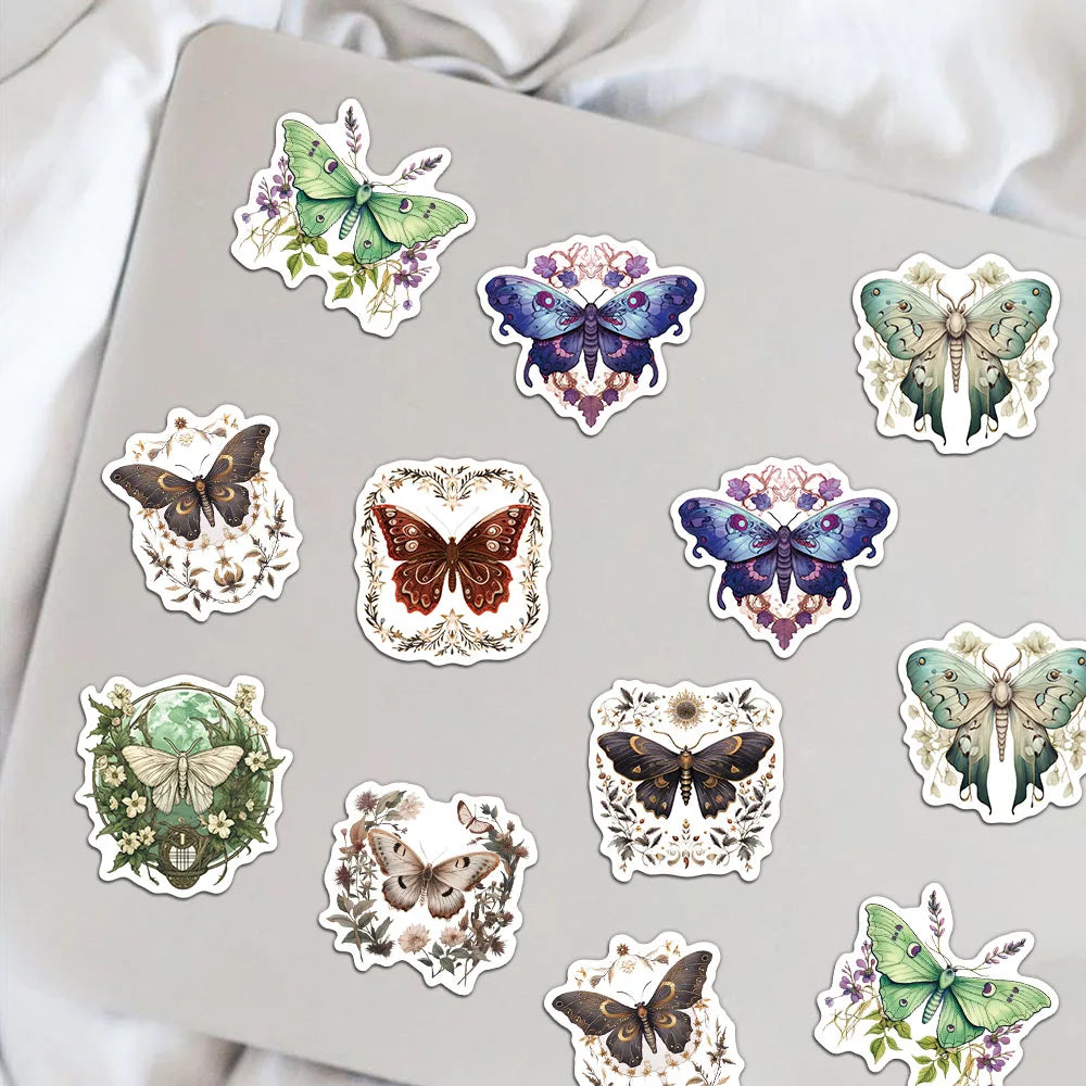 50PCS Colorful Moth Cartoon Stickers DIY Phone Cases Laptop Refrigerator Stickers Desktop Stickers Waterproof Stickers