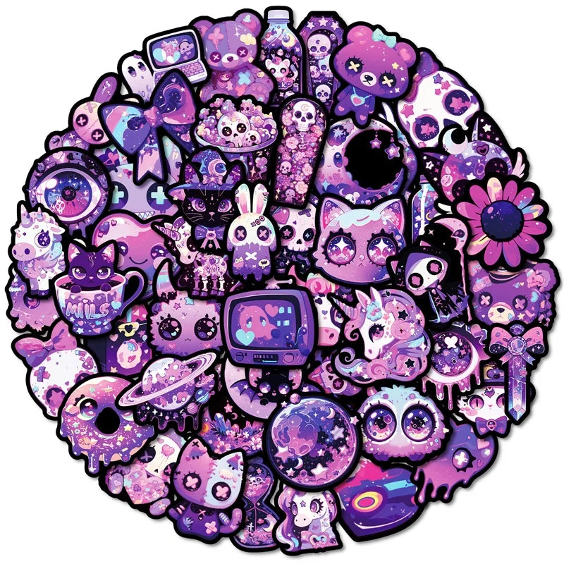 10/30/50PCS Kawaii Purple Animal Sticky PVC Sticker Aesthetic Stationery DIY Decoration Scrapbooking School Supplies for Kids