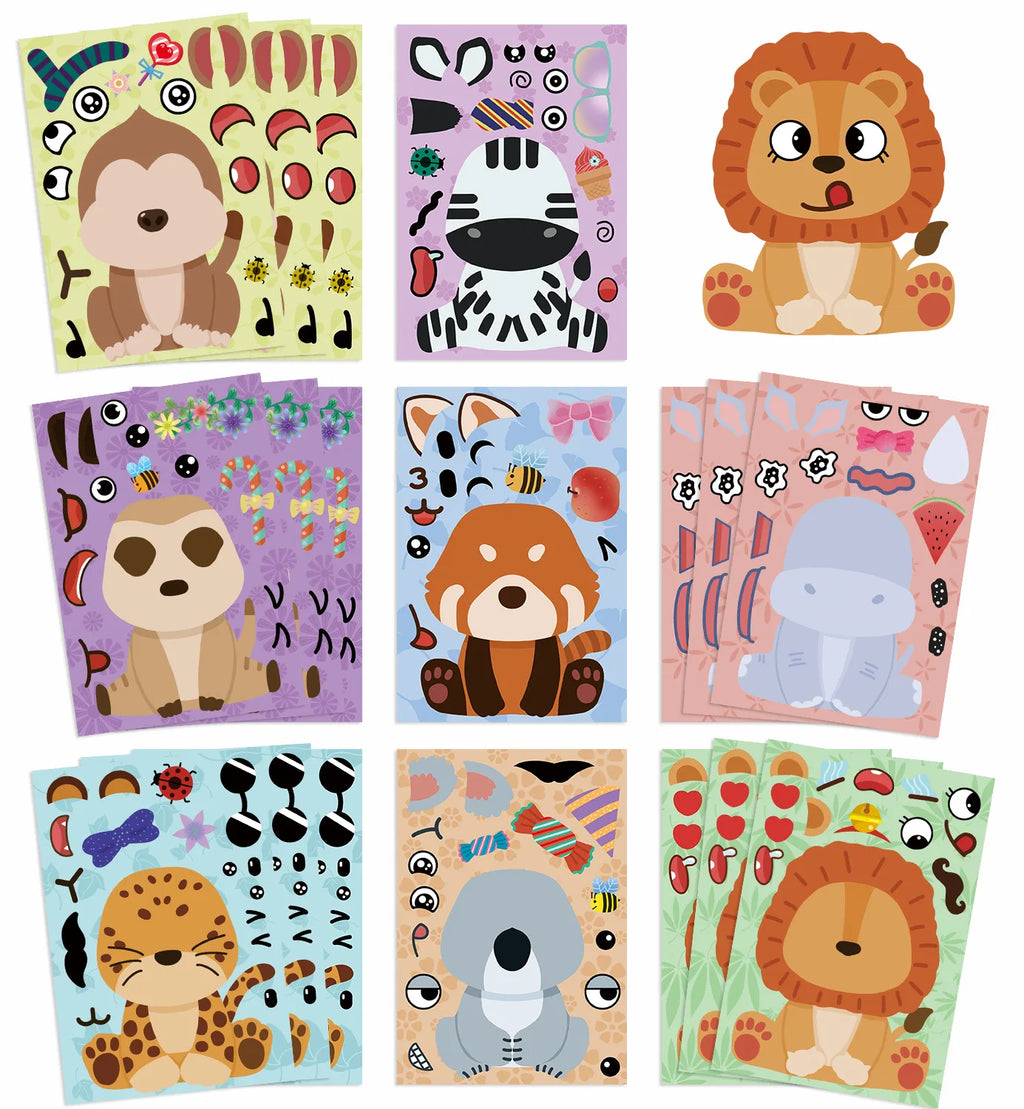 8/16/24PCS Cartoon Animal Make a Face Change Stickers DIY Phone Decorative Stationery Notebook Stickers Waterproof