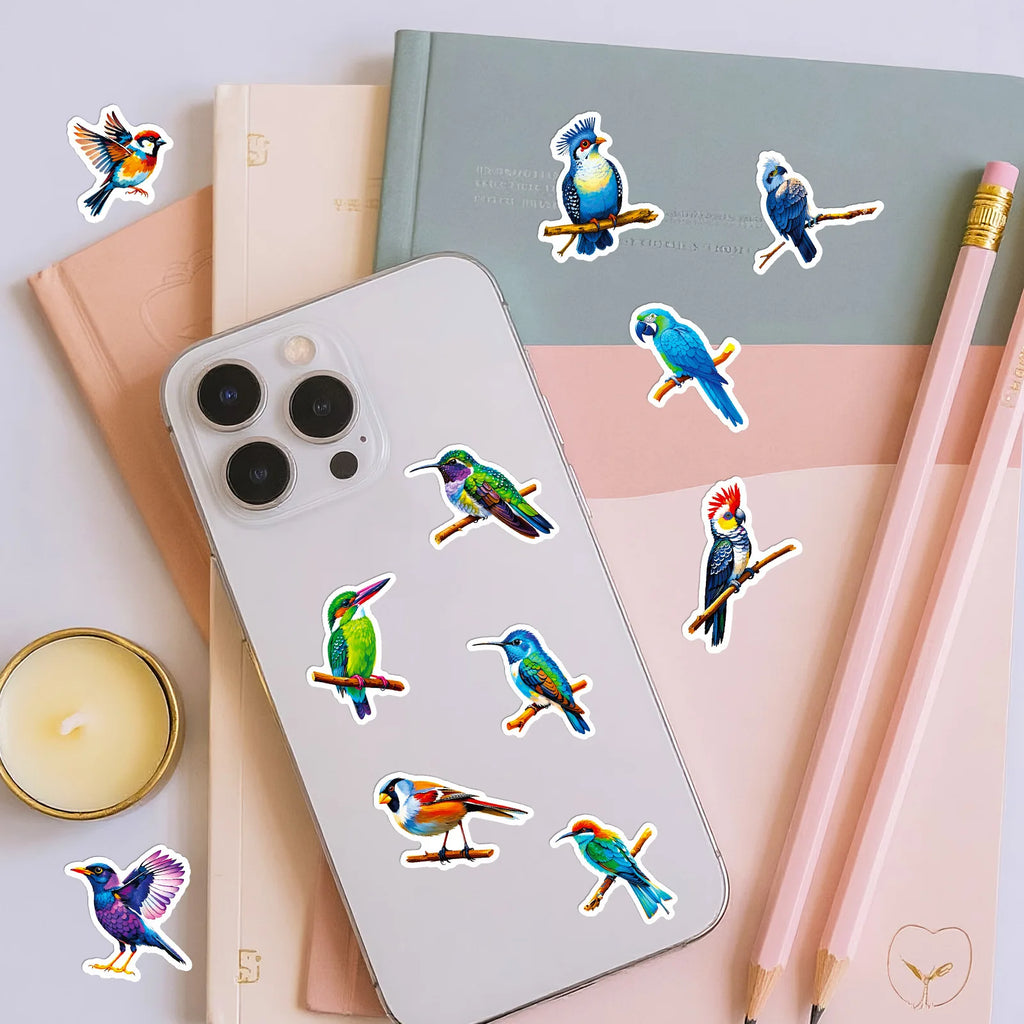 56/112 Pcs Colorful Bird Doodle Stickers Clear Pattern Non Trace Adhesive for Phone Window Fridge Furniture Envelope Decals