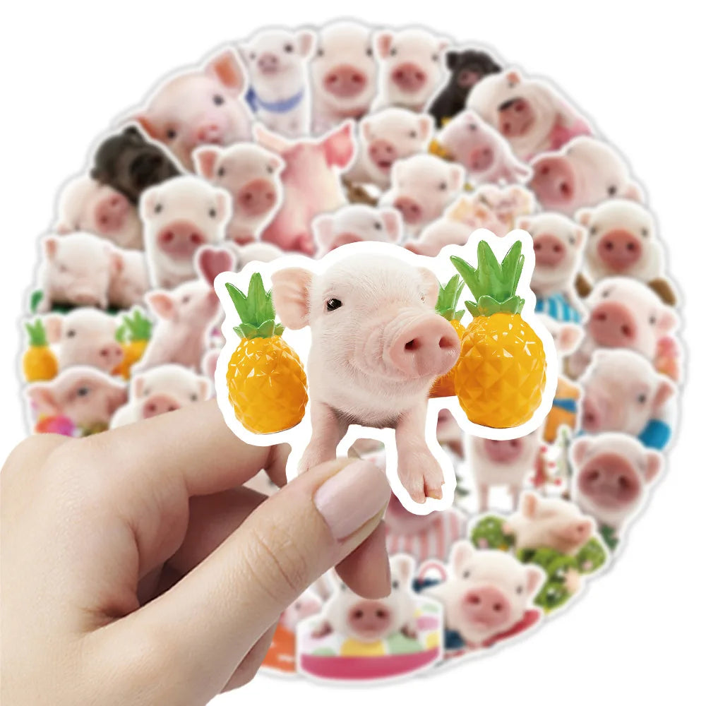 50PCS Cute Realistic Pig Stickers Children Student Stationery Notebook Window Car Waterproof Decorative Art Sticker