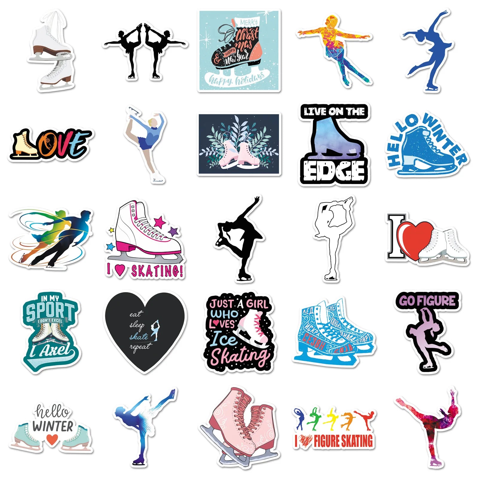 50Pcs Cartoon Ice Skating Sports Doodle Stickers Stationery Laptop Car Computer Water Cup Sled Skateboard DIY Sticker