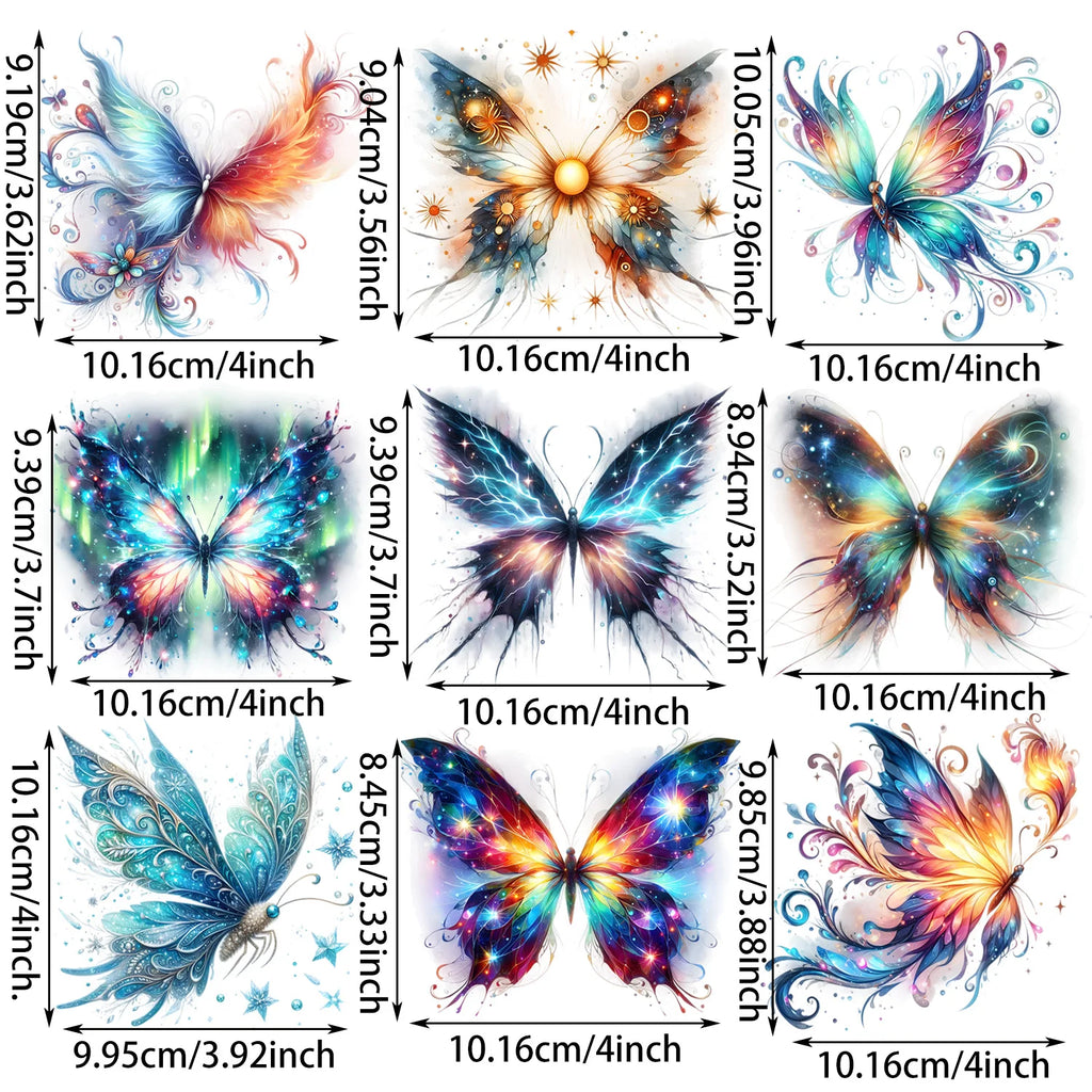 9 sheet Colorful Butterfly Themed Iron-On Decals T-Shirt Heat Transfer Suitable for DIY, Cool, Beautiful, T-Shirts, Masks, Jeans