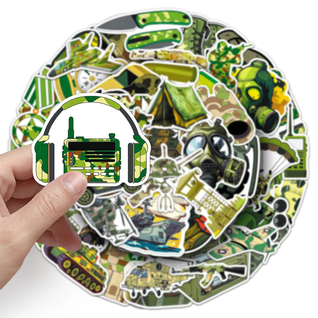 50-Pack Green Camouflage Military Gear Stickers Waterproof Cartoon Graffiti Decals for Helmet Car Phone Laptop