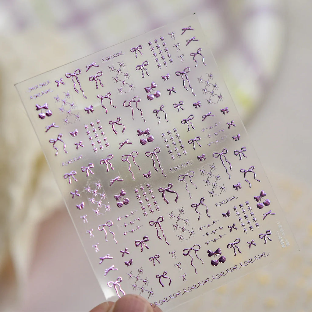 Shell Light Nail Stickers Bowknot Ribbon Knot Tie Pink White Dreamy Chic Beauty Self Adhesive 5D Nail Art Sticker Manicure Decal