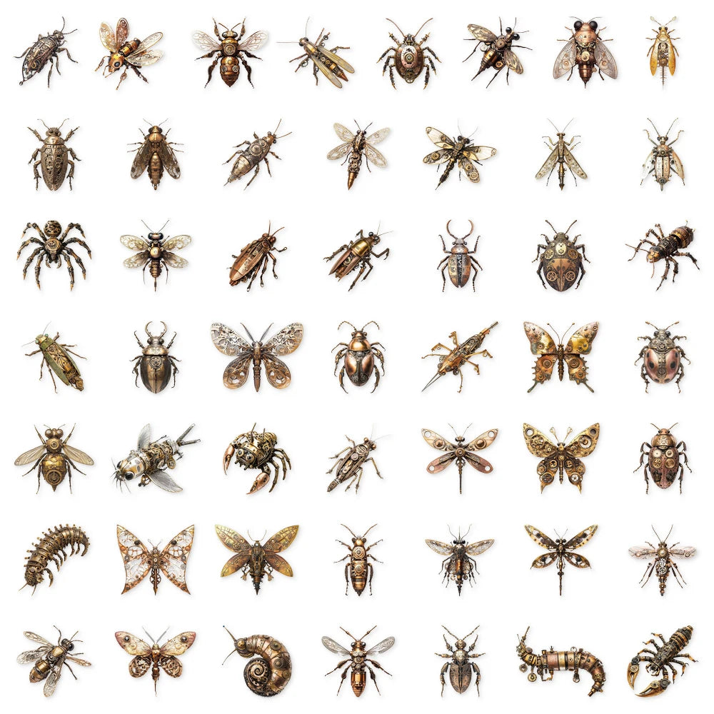 50PCS Steam Insect Mechanical Creative Decoration Graffiti Stickers DIY Phone Case Laptop Tablet Toy Stickers