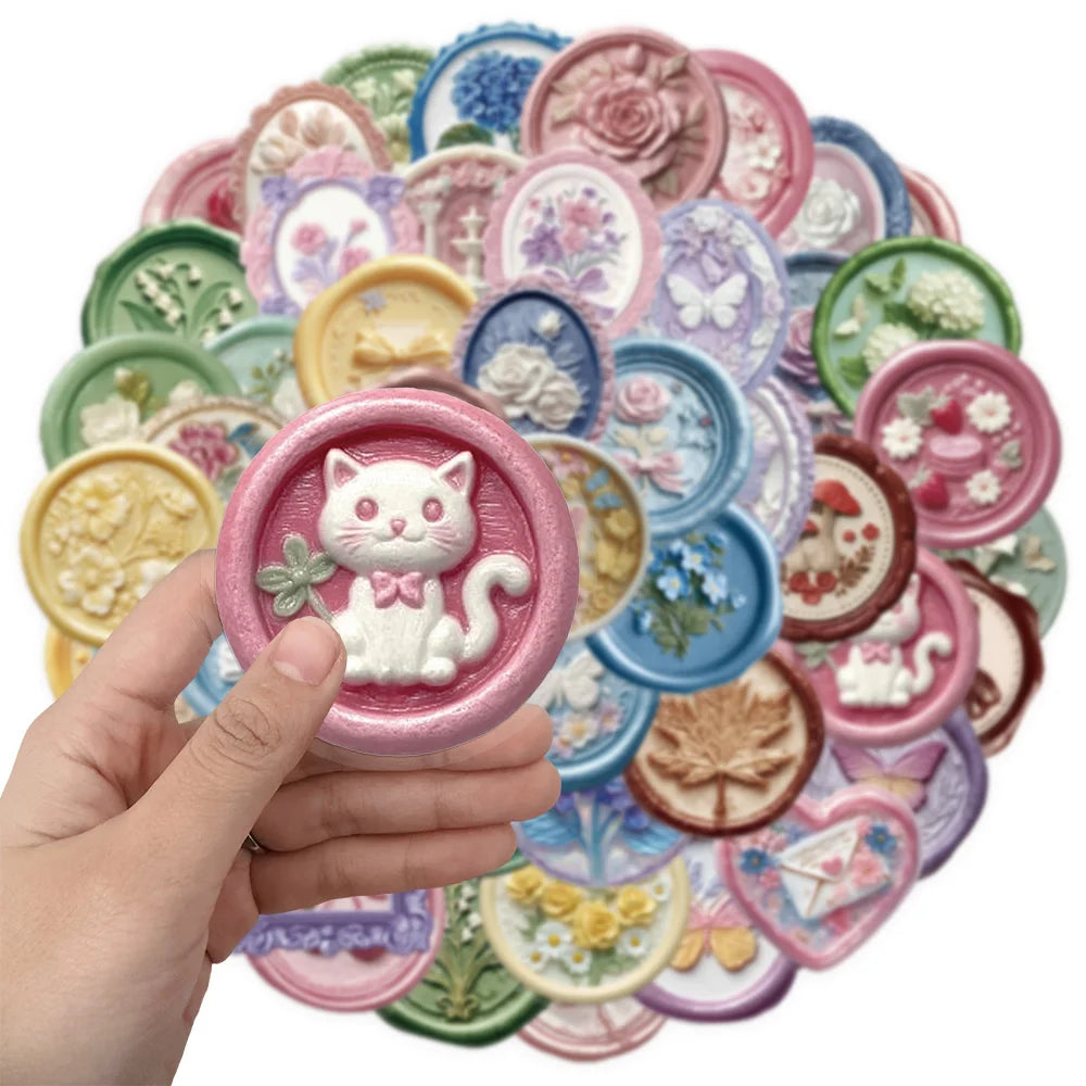 50PCS Relief Seals Creative Cartoon Stickers DIY Phone Cases Laptop Refrigerator Stickers Desktop Stickers Waterproof Stickers