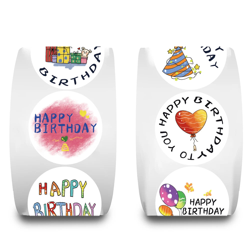 500Pcs/roll Crayon Sticker Notebook Happy Birthday Decoration Laptop Skateboards Motorcycle Retro Cartoon Luggage Stickers