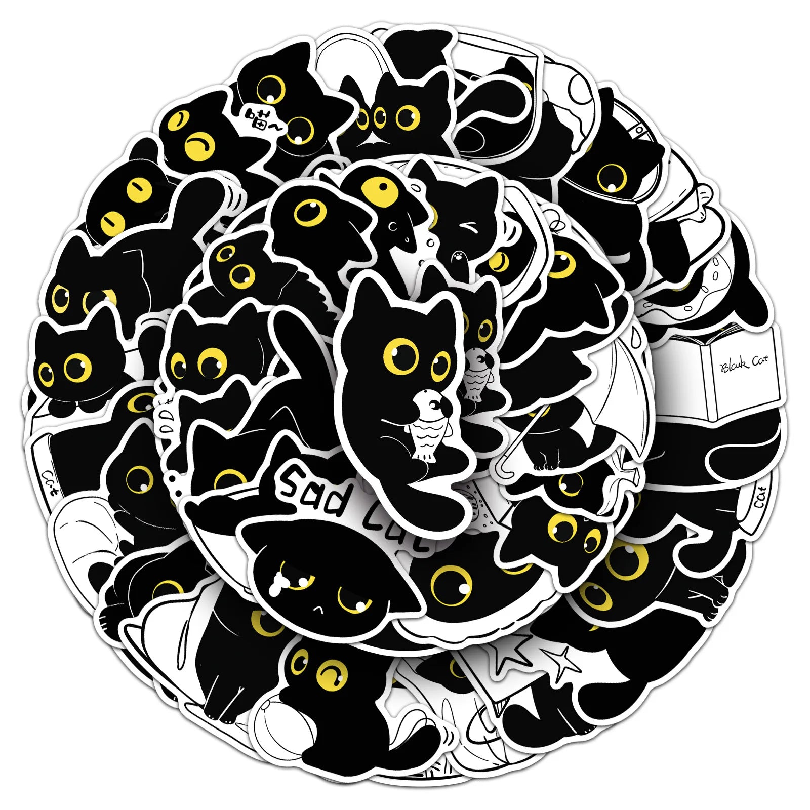 50/100PCS Cartoon Black Cat Daily Stickers Cartoon Cute Hand drawn Animal Creative Water Cup Ohone Stickers