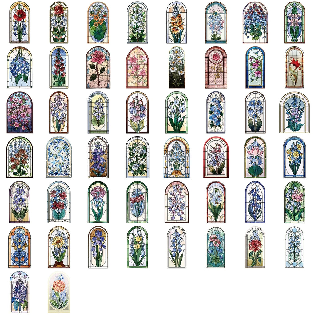 50/100PCS Vinyl Decor Guitar Notebook Stationery Stickers Cartoon Waterproof Colorful Flower Glass Graffiti Stickers