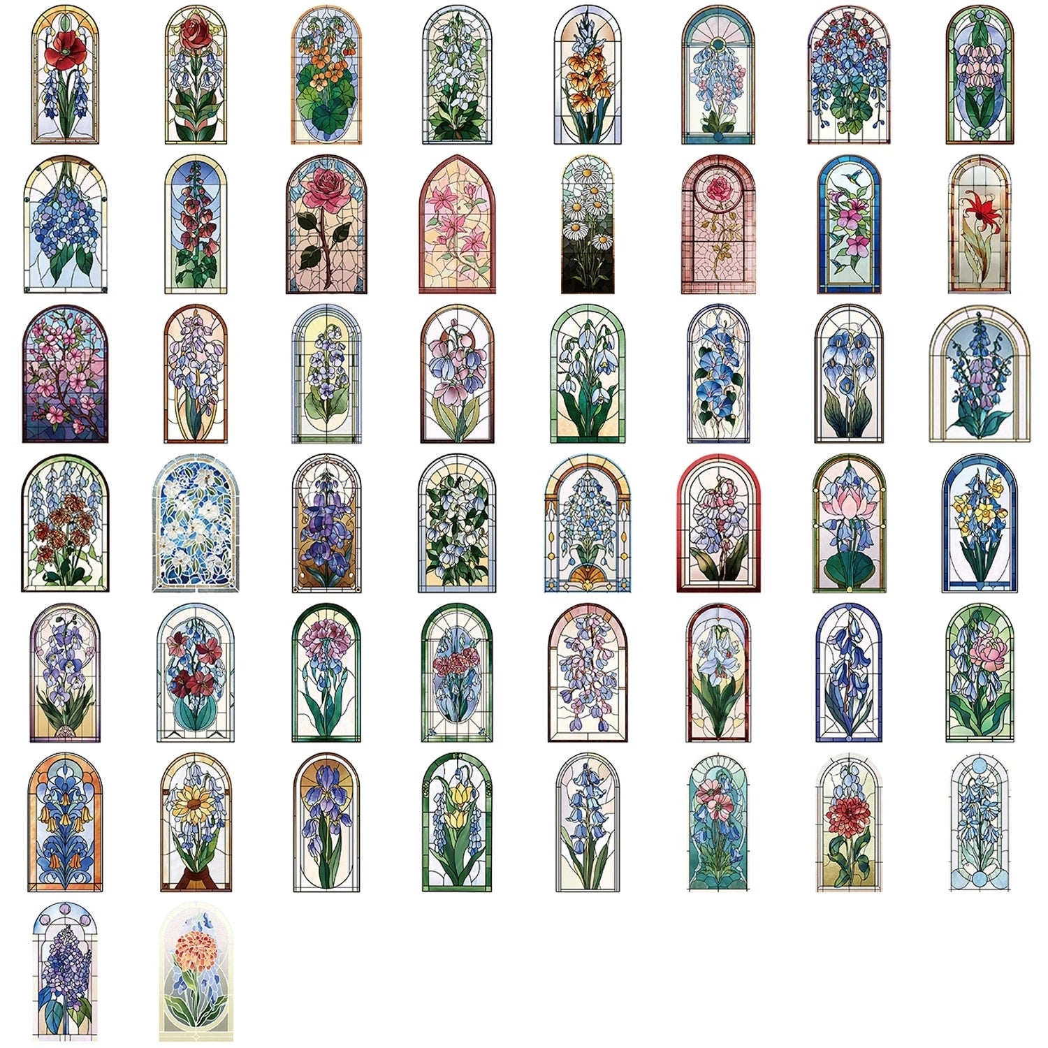 50/100PCS Vinyl Decor Guitar Notebook Stationery Stickers Cartoon Waterproof Colorful Flower Glass Graffiti Stickers