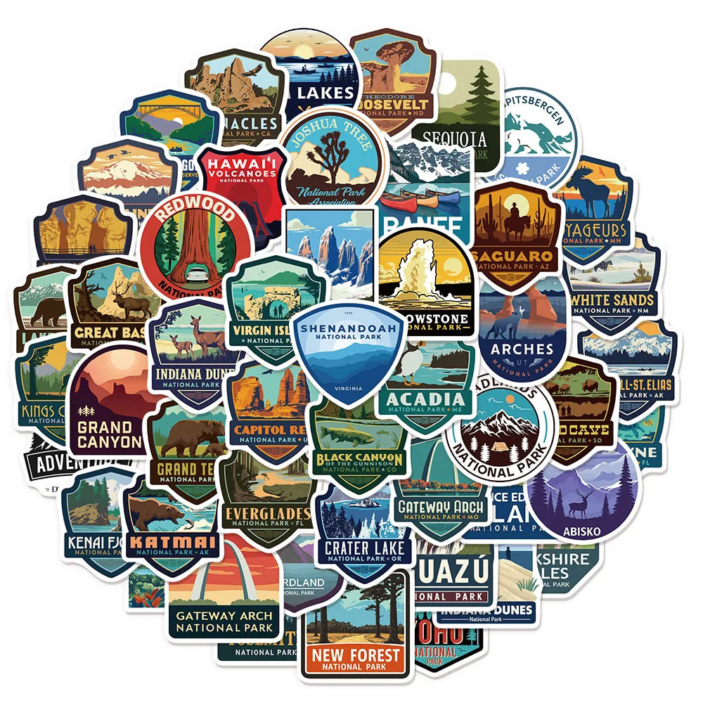 50/100PCS National Park Fun Stickers Handbook Tags Luggage Guitar Laptop Decoration Waterproof Stickers