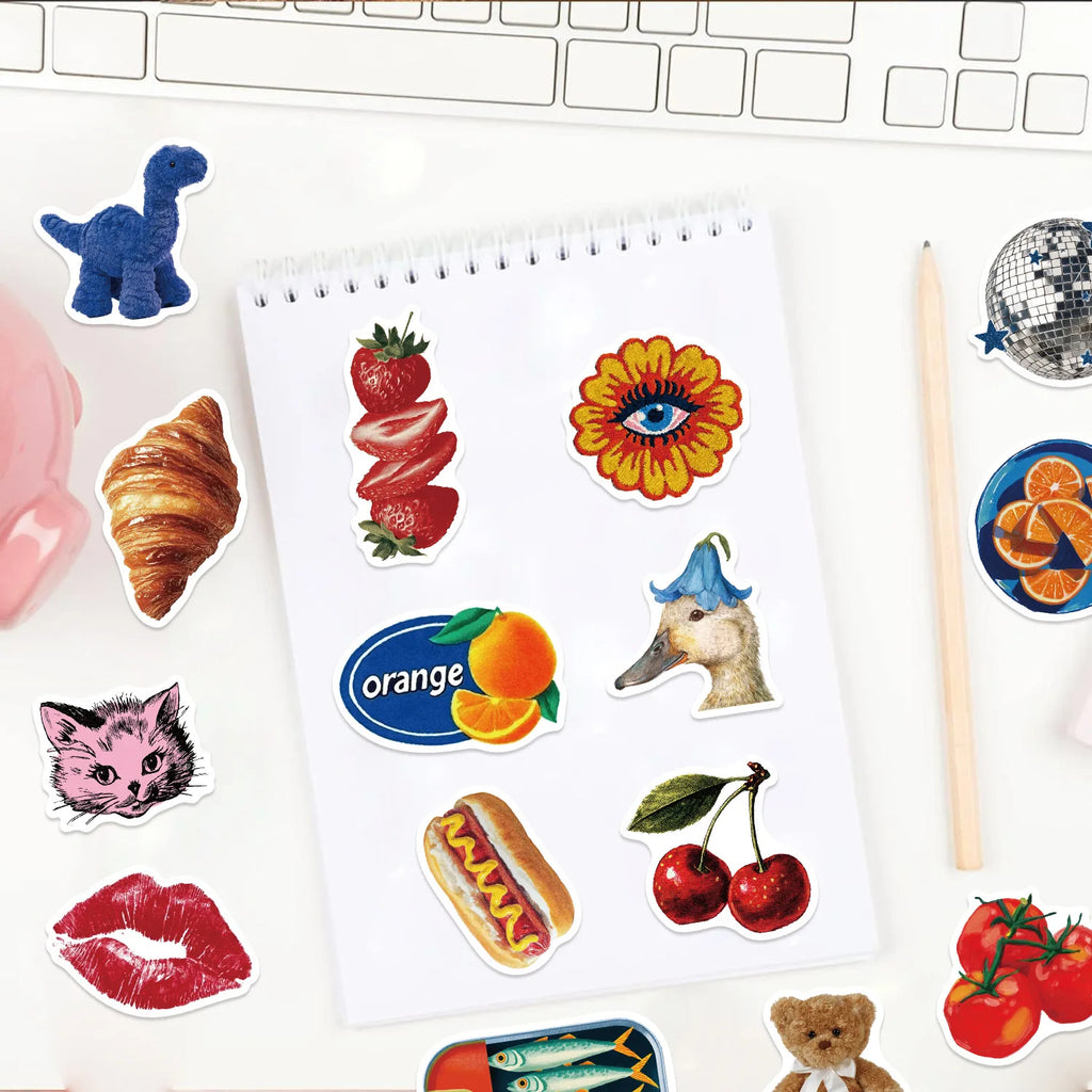 ‌50/100Pcs Retro Cartoon Aesthetic Stickers - Vintage Mix PET Waterproof Decals for Guitar, Piano, Fridge, Suitcase, Stationery