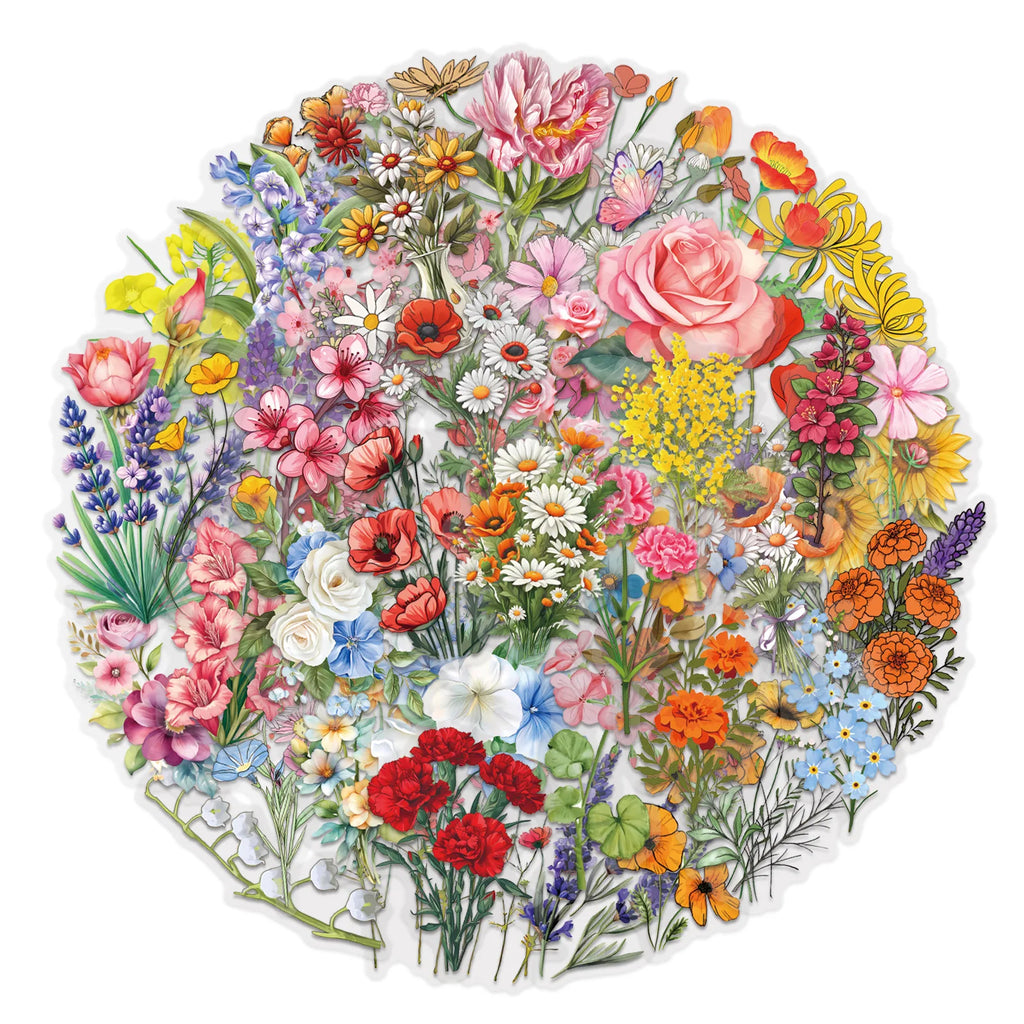 60PCS Transparent Flower Personalized Creative Graffiti Stickers for Luggage Water Cups Scooter Stickers
