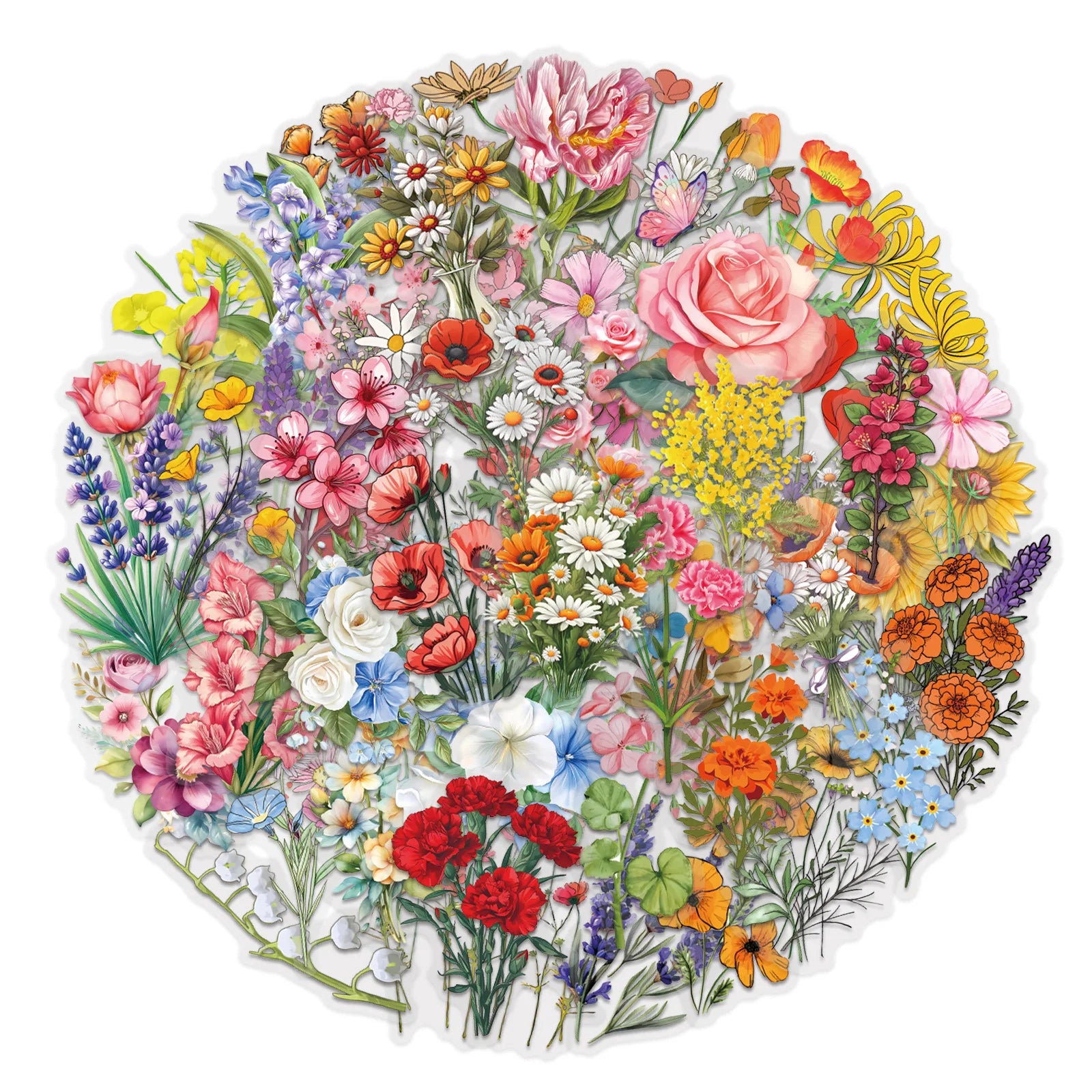 60PCS Transparent Flower Personalized Creative Graffiti Stickers for Luggage Water Cups Scooter Stickers