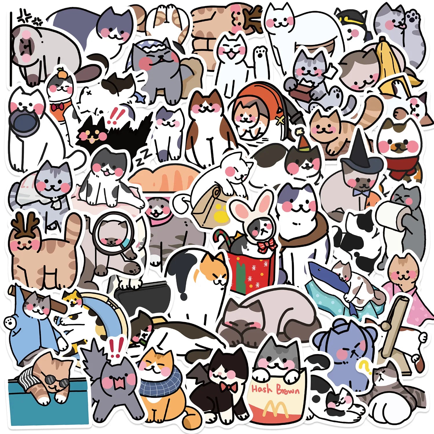 50PCS Cartoon Cute Cat Graffiti Stickers Decorative Luggage Notebook DIY Waterproof Stickers