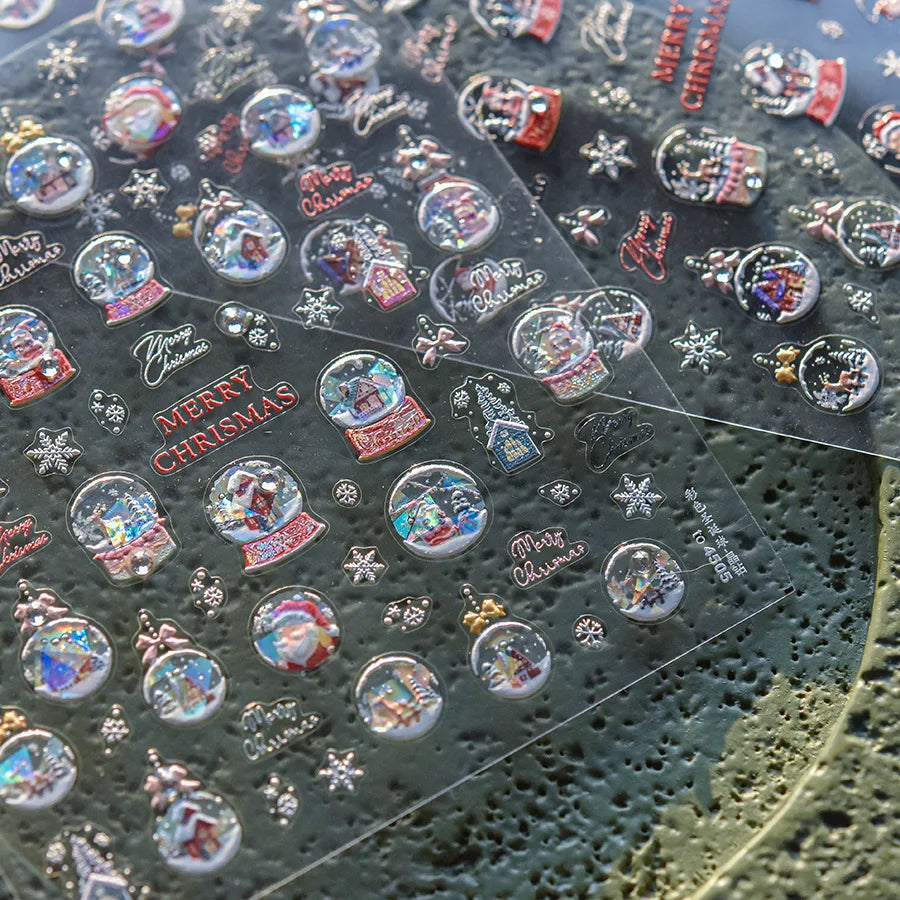 Luxury Crystal Diamond Nail Stickers 5D Cute Apple Christmas Tree Nail Decoration Stickers DIY 3D Happy New Year Manicure Decals