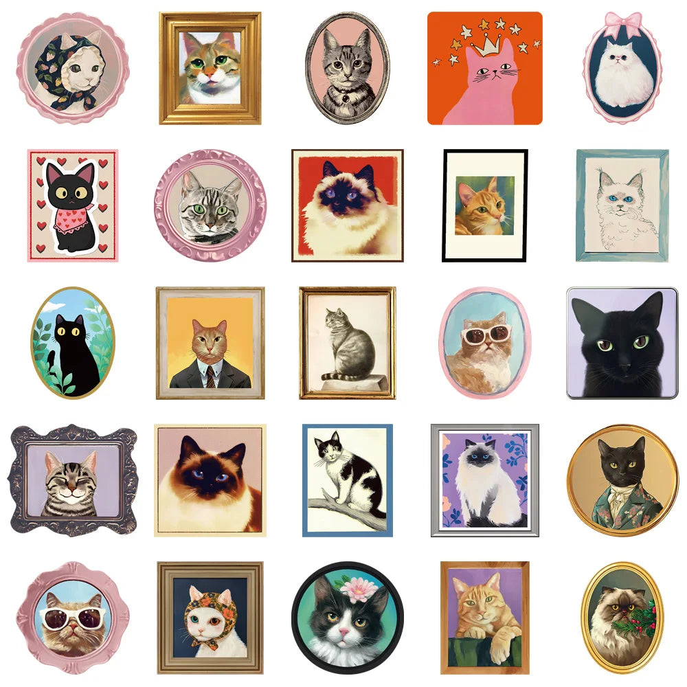 50PCS Creative Picture Frame Cat Fun Stickers DIY Manual Speaker Decoration Luggage Notebook Water Cup Label Waterproof Stickers