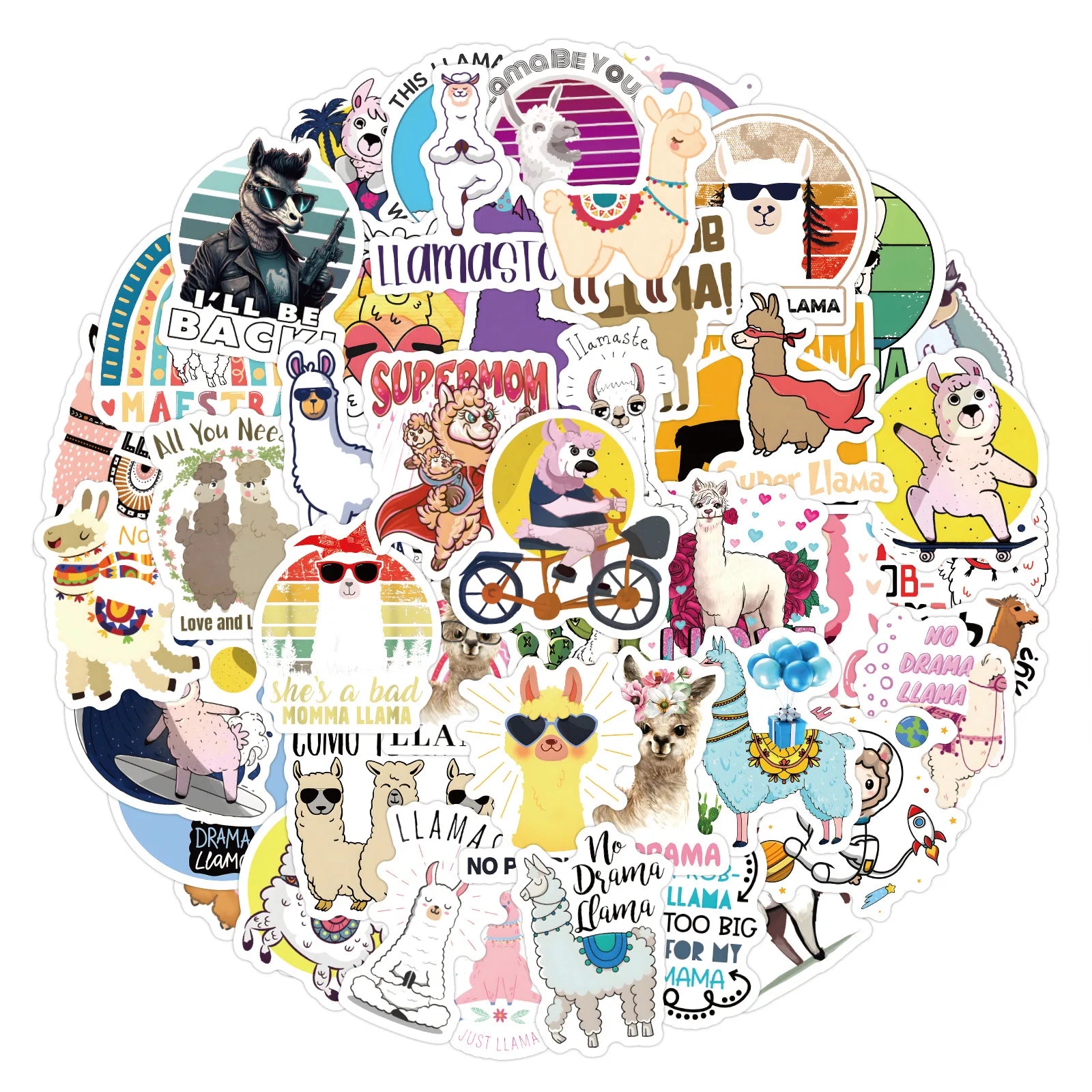 60/120PCS Cartoon Camel Llama Cartoon Graffiti Sticker Car Luggage Scooter Waterproof Stationery Stickers