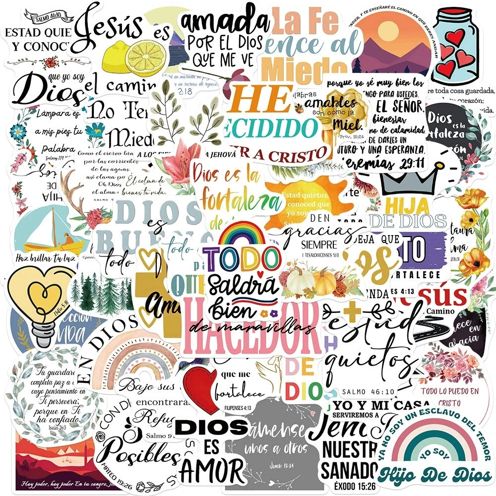 50/100PCS Cute Spanish Bible PVC Sticker Aesthetic Decoration For Scrapbooking Stationery School Supplies For Decor Stickers