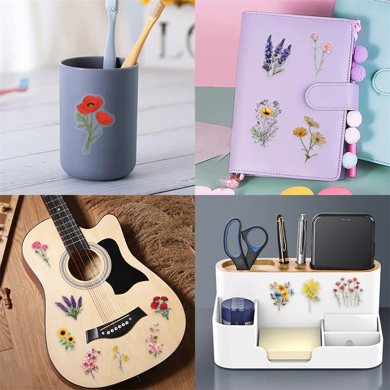 60PCS Kawaii Small Flower PET Sticky Sticker Aesthetic Tear Open DIY Decoration Scrapbooking School Supplies for Kids