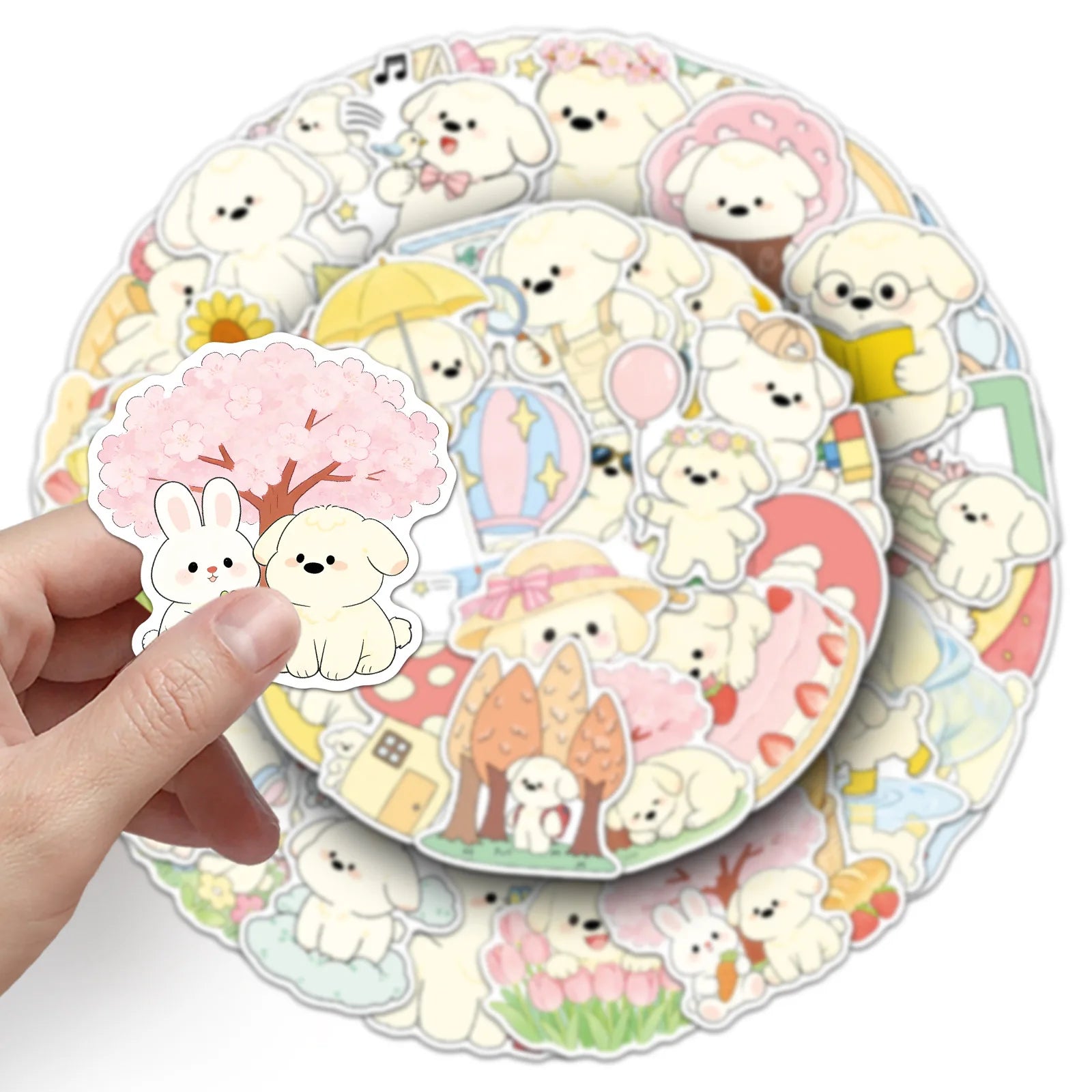 52-Piece Spring Puppy Cute Pet Animal Girl's Heart Doodle Stickers Waterproof Decorations for Guitars Luggage Mobiles Notebooks