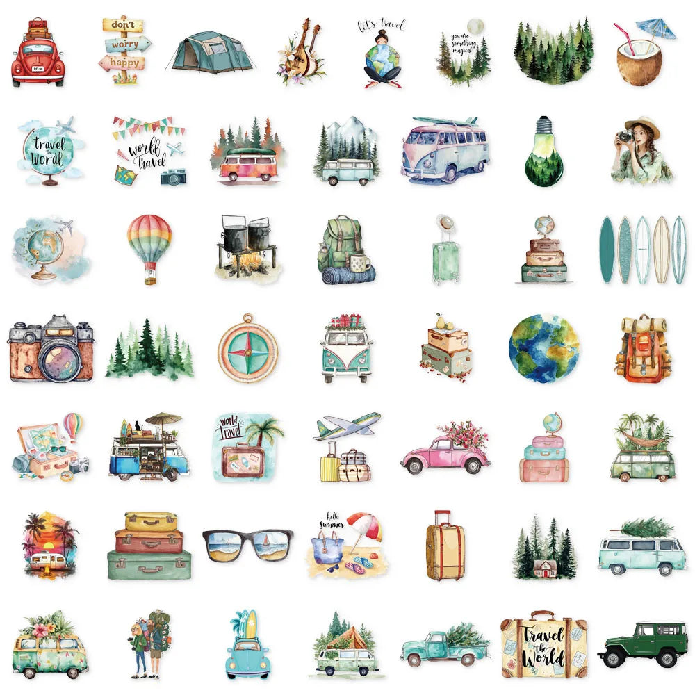 50PCS Simple Outdoor Travel Series Landscape PET Stickers DIY Phone Case Laptop Tablet Toy Stickers