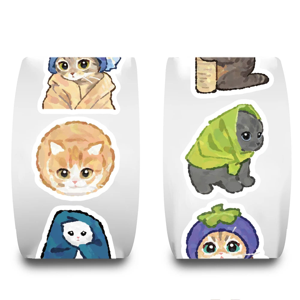 500PCS Cartoon Cat Roll Stickers School Stickers Classroom Laptop Luggage Encouragement Reward Stickers Teacher Gifts ﻿