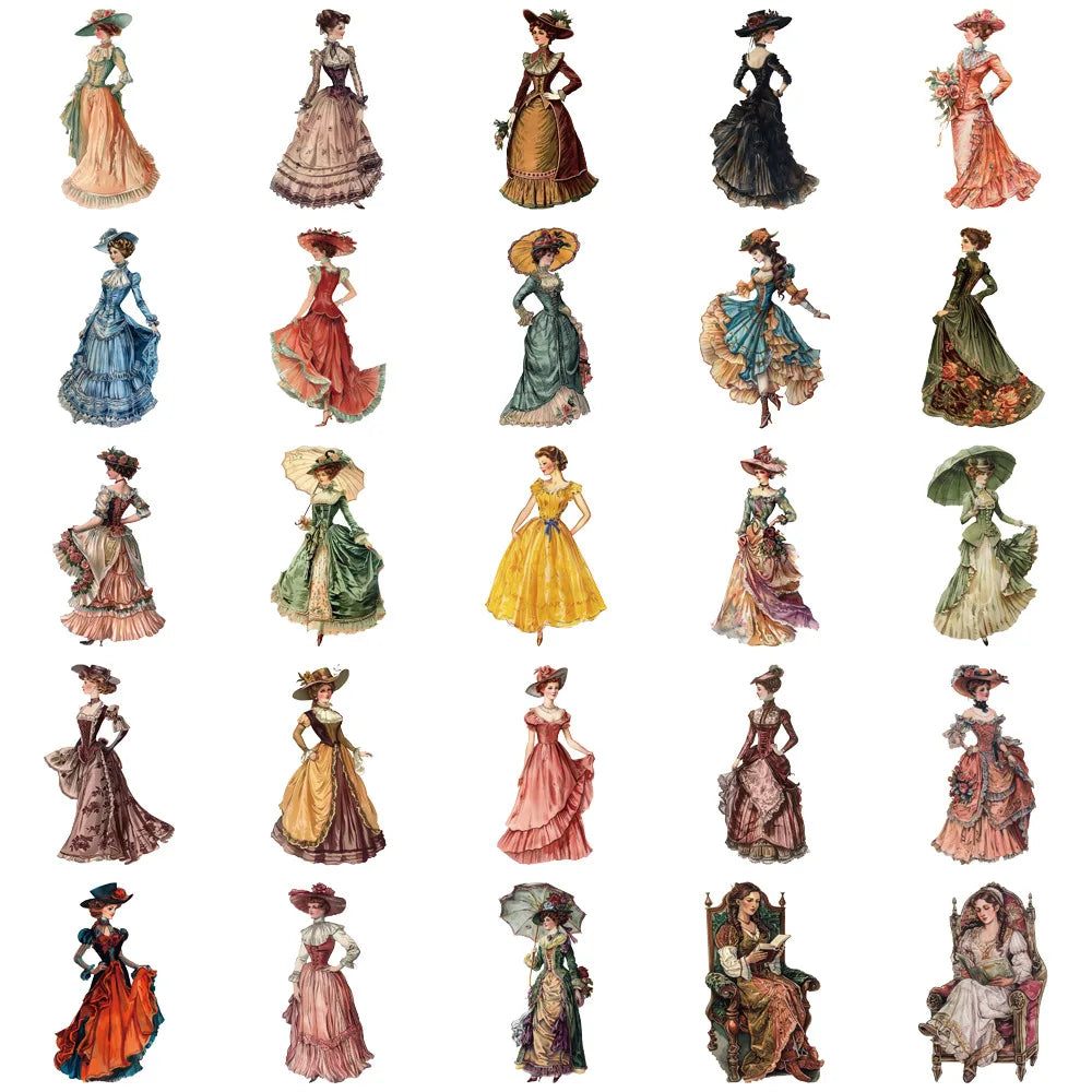 10/30/50pcs Transparent Victorian Era Sticker Pack Waterproof Transparent PET Bookkeeping Material Decorative Guitar Notebook
