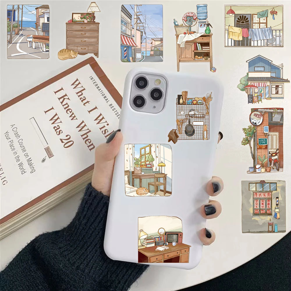 50/100PCS Alley Houses Sticker Landscape Waterproof Home Decoration Laptop Luggage Harajuku Suitcase Notebook Sticker