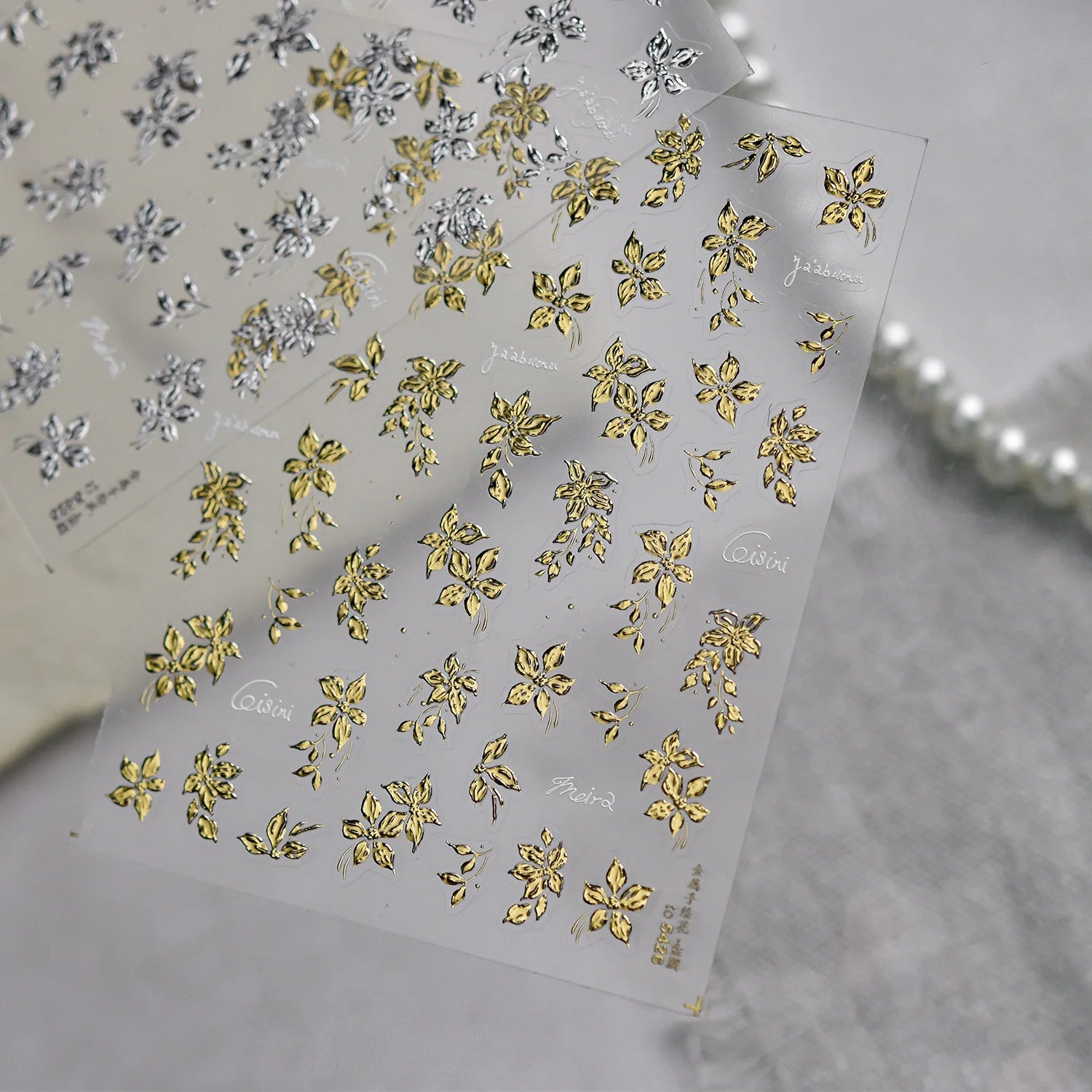 Luxury Metal Hand Painting Nail  Stickers Gold Silver Flowers Nail 3D Decorations Sticker DIY Adhesive Manicure Accessory Decals