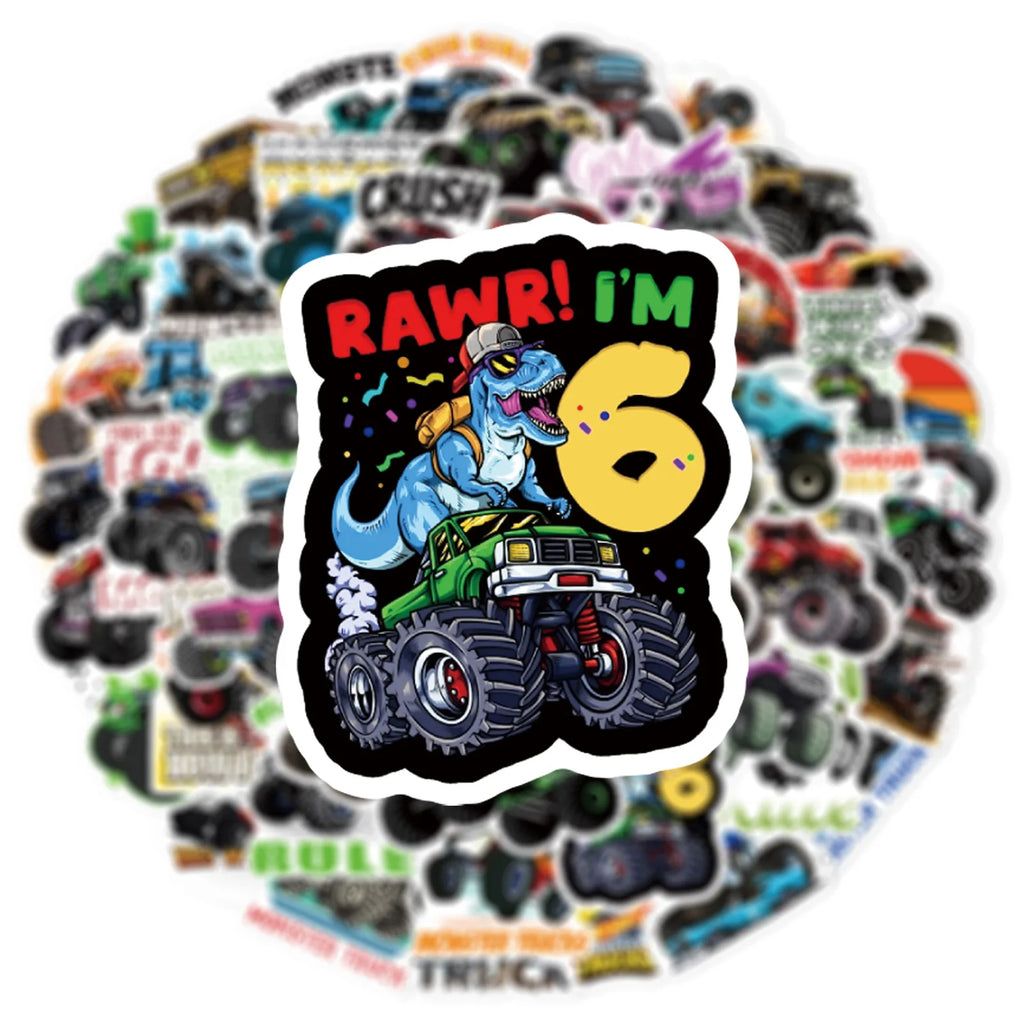 50PCS Monster Trucks Rule Graffiti Sticker Motorcycle Helmet Skateboard Toy Car Water Bottles Travel Case Laptop Waterproof Stic