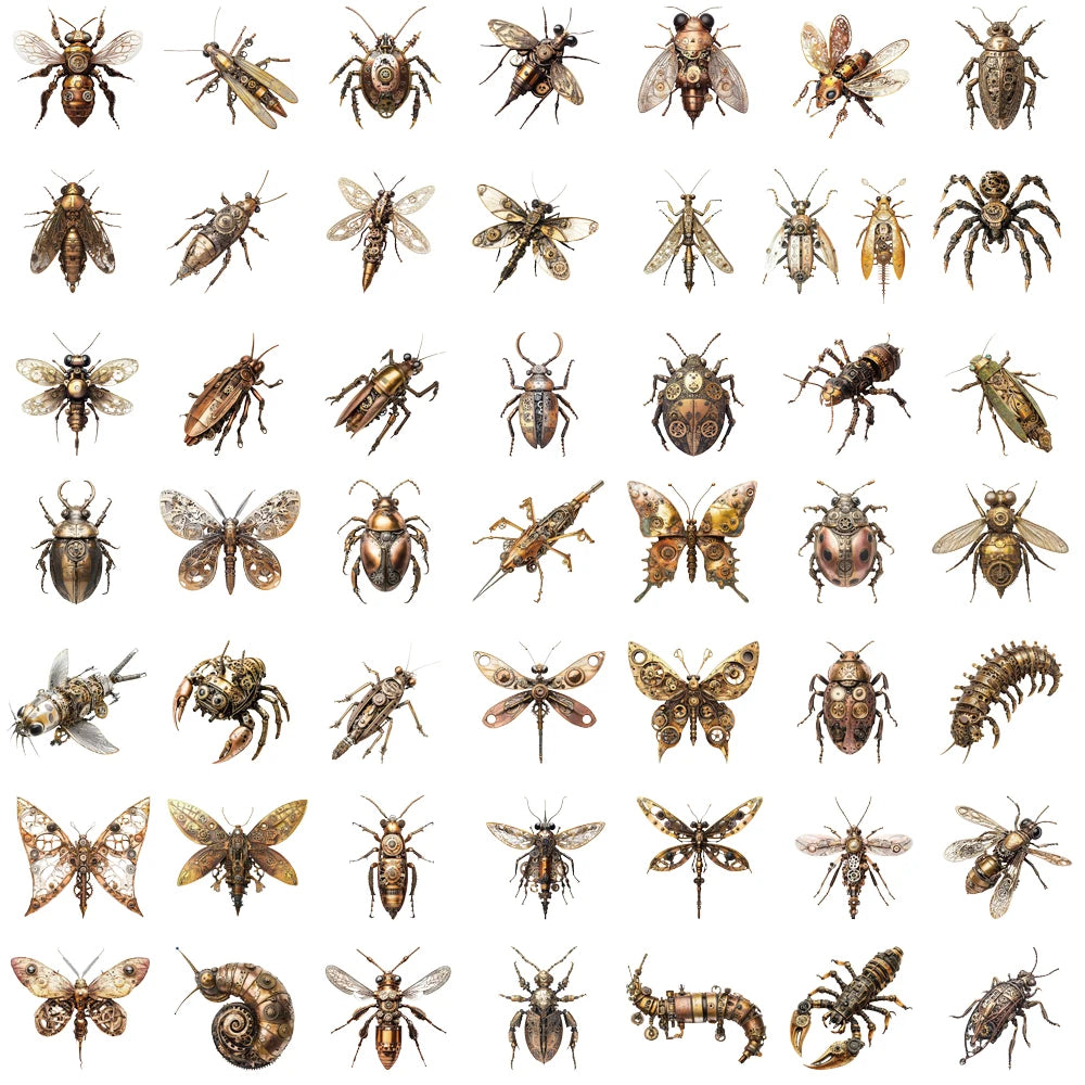 50PCS Steampunk insect Stickers Retro Scrapbooking Bicycle Positive Harajuku Stationary Laptop Luggage DIY Coffee Sticker