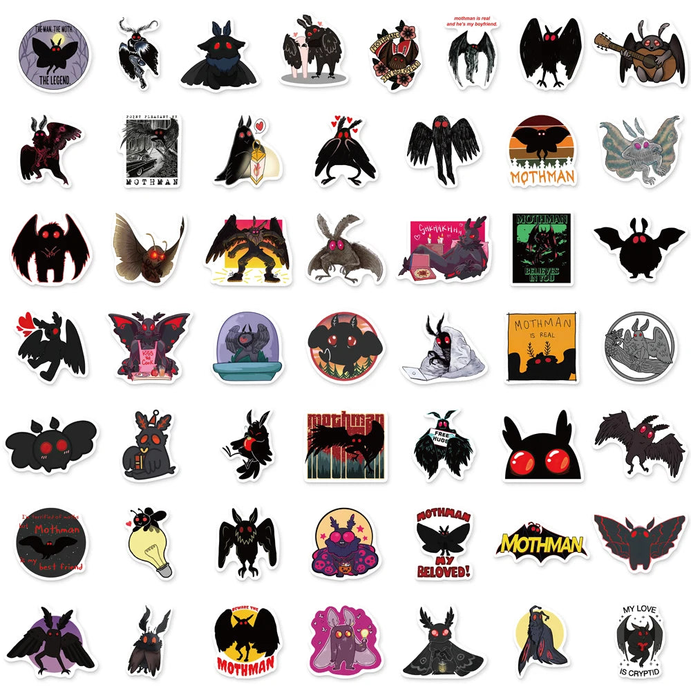 50PCS Black Mothman Fun Stickers Creative DIY Stickers Instructions Tags Tablet PC Decorative Toy Stickers