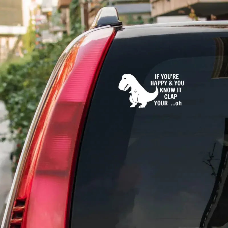 Happy T-Rex Sticker Vinyl Car Sticker Drift Rally Dinosaur Clap Decal Funny