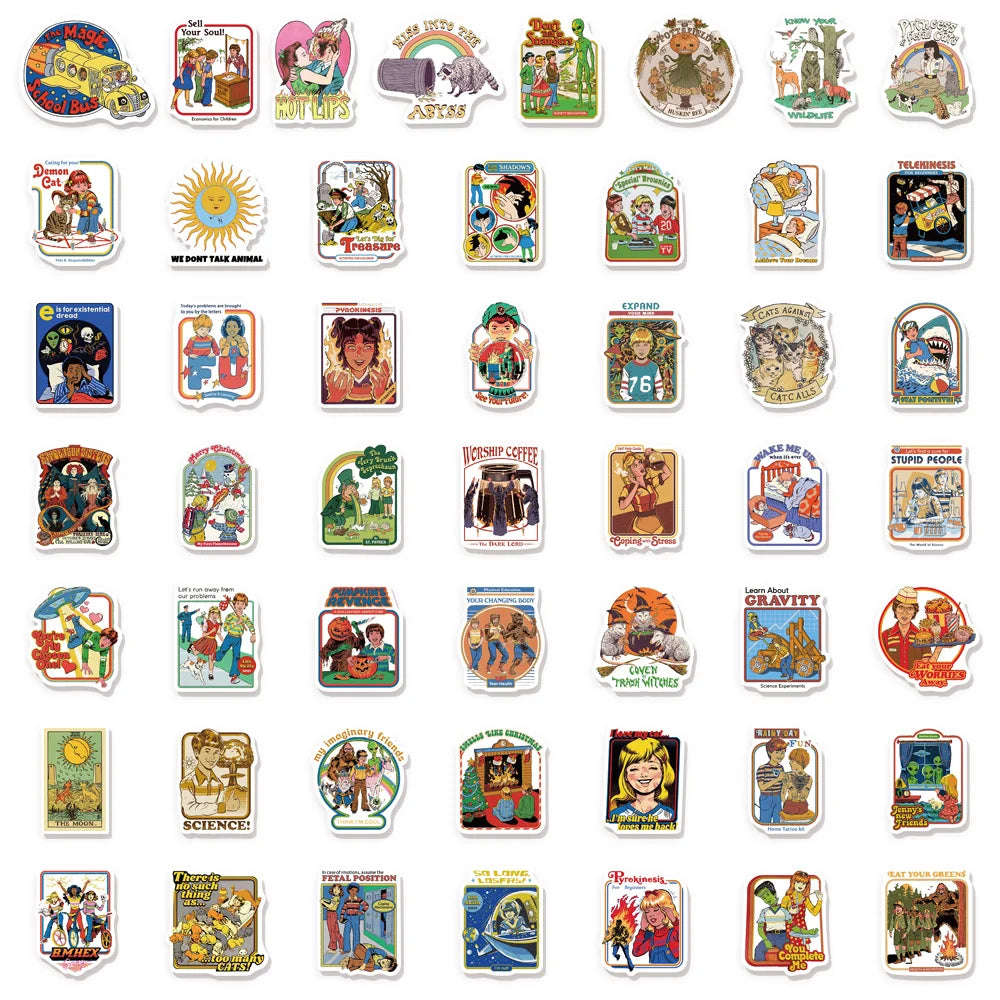 50PCS Creative Humorous Retro Cartoon Decorative Graffiti Stickers DIY Handmade Luggage Skateboard Water Cup Computer Stickers