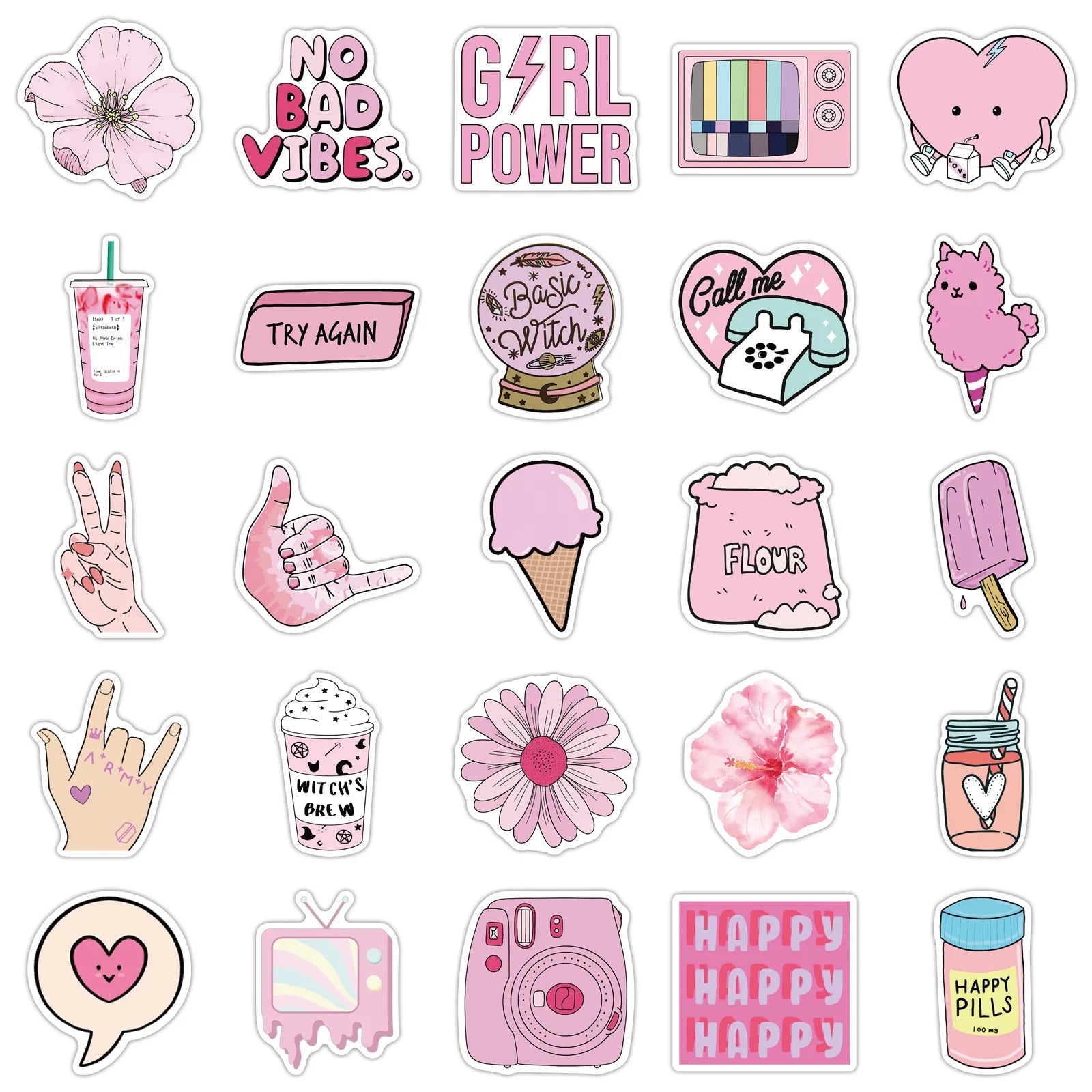 150PCS Pink Cartoon Girl Graffiti Stickers Luggage Guitar Waterproof Stationery Pen Holder Notebook Decorative Stickers