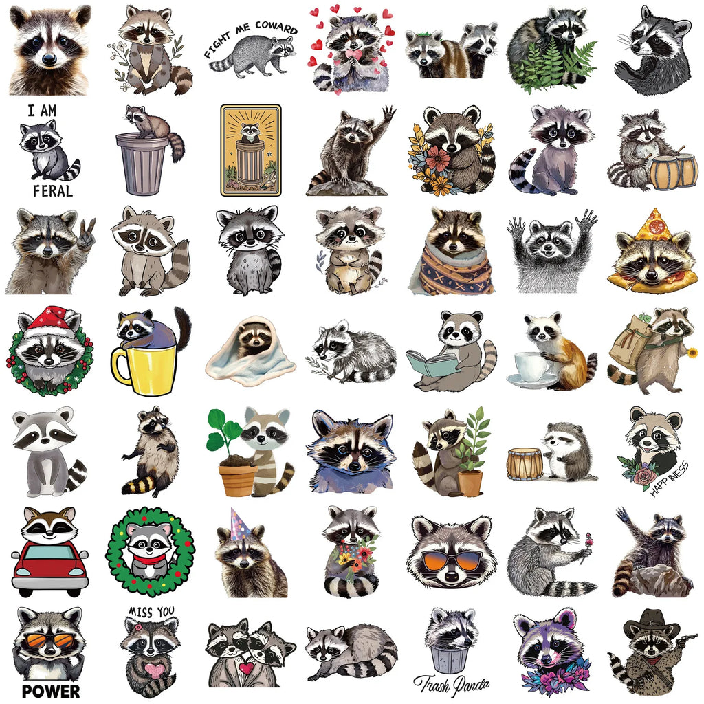 50 Pcs Cartoon New Raccoon Graffiti Stickers Decorative Guitar Notebook Luggage DIY Waterproof Stickers