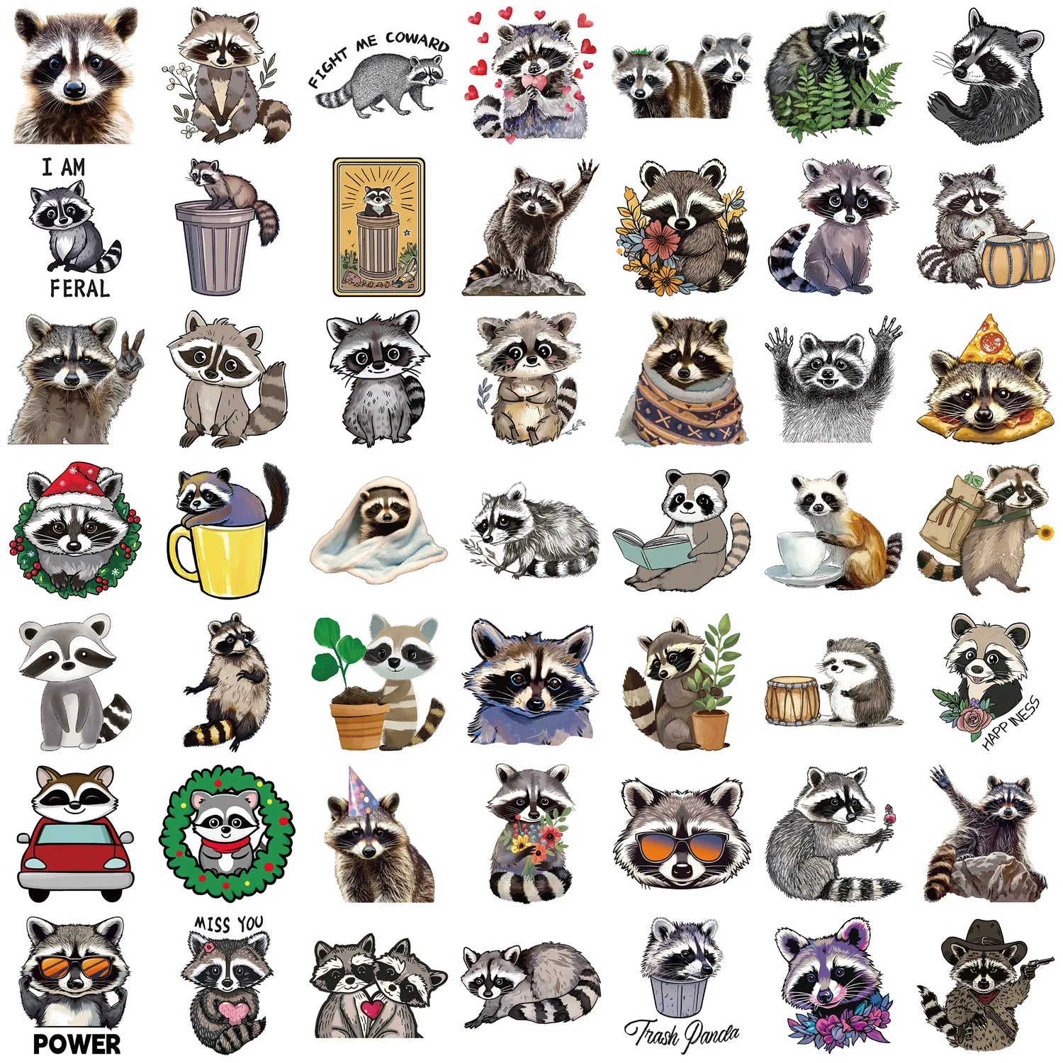 50 Pcs Cartoon New Raccoon Graffiti Stickers Decorative Guitar Notebook Luggage DIY Waterproof Stickers