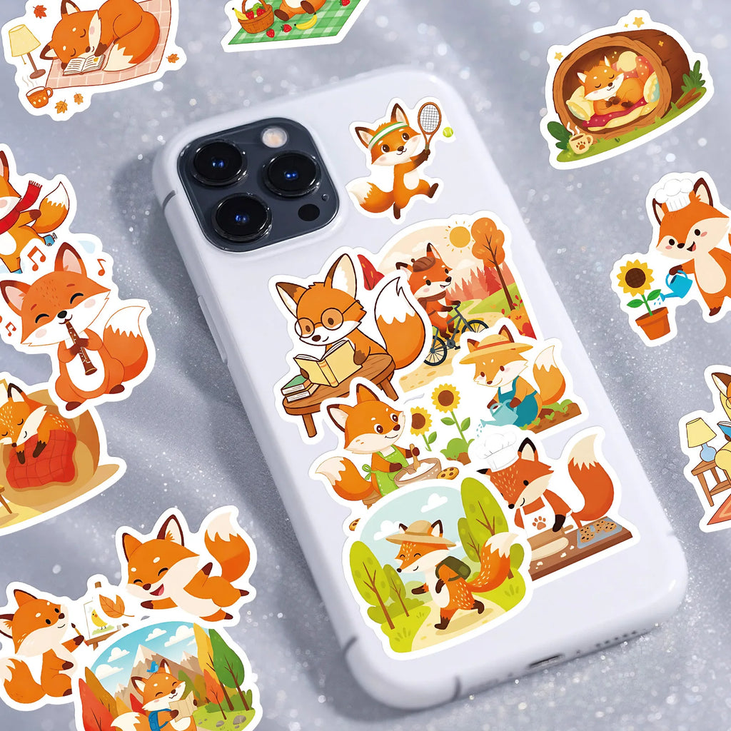 56/112 Pcs Cartoon Fox Doodle Stickers Creative Handmade DIY Toy for Stationery Box Desk Notebook Fridge Drawer Guitar Decals