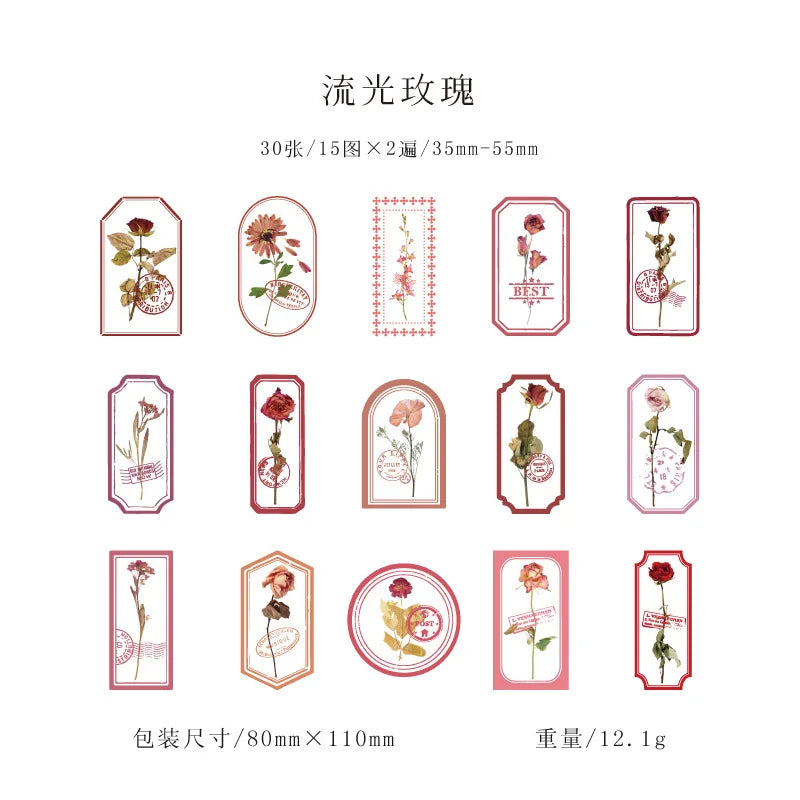 Mist Flower Series 30PCS PET Sticker Pack Light Retro Plant Frame DIY Decorative Stationery Notebook Stickers -6 Styles