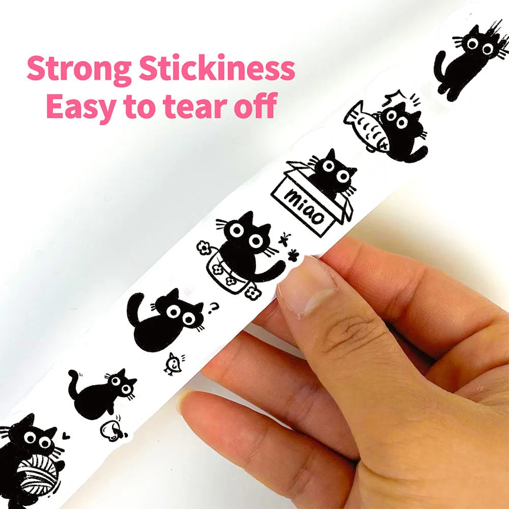 500PCS Little Black Cat Roll Stickers Harajuku Scrapbooking Luggage Cool Phone Coffee Laptop Gift For Waterproof Guitar Sticker