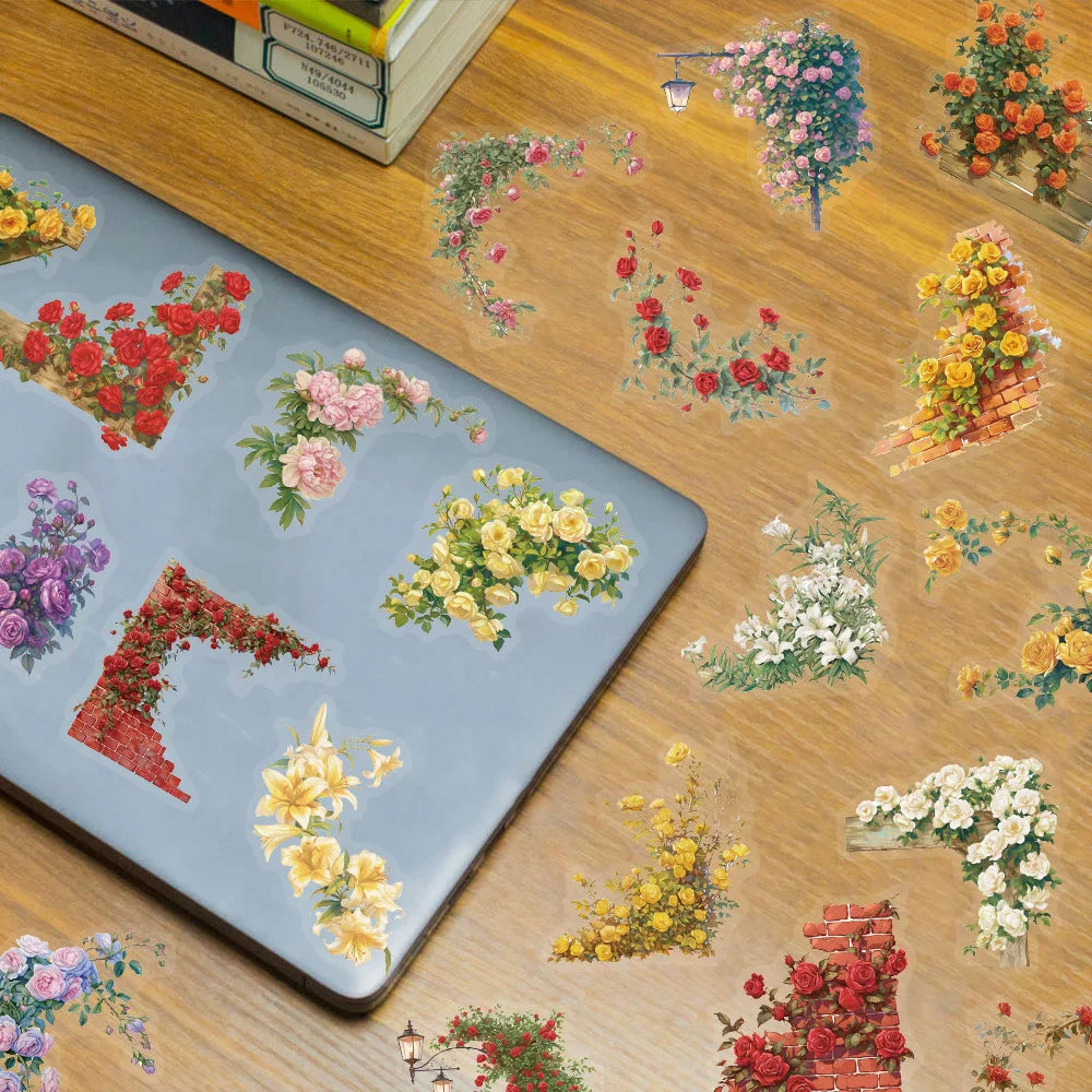 50PCS Retro Flower Flower Decoration Sticker Pack DIY Scrapbook Phone Case Laptop Tablet Transparent Toy Decoration Stickers