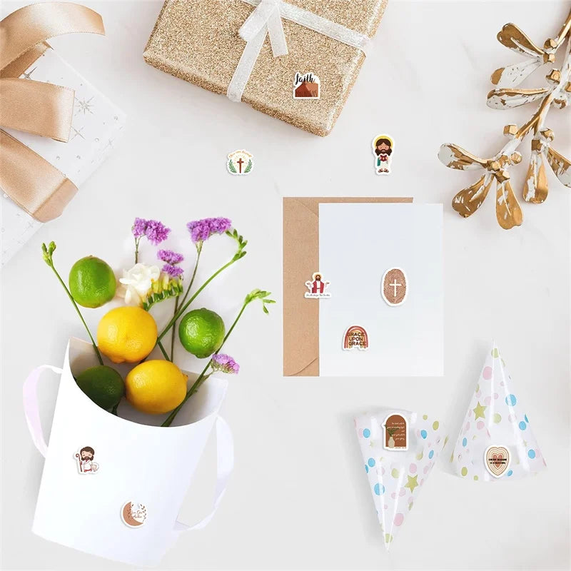 500PCS Kawaii Jesus Christ Sticky Paper Sticker Labels Thank You Sticker Sealing DIY Decoration Scrapbooking Supplies for Kids