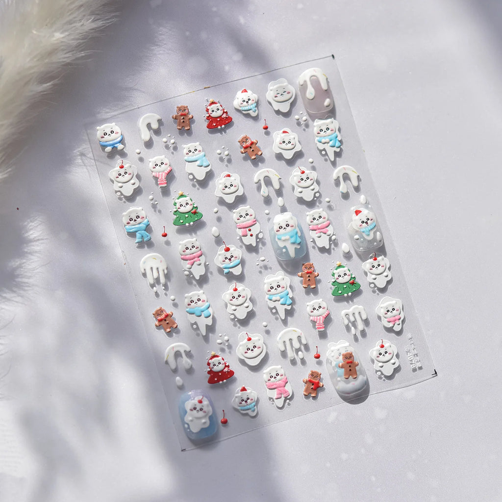 Cute Graffiti Lines Nail Art Stickers 5D Embossed Butterfly Rabbit Nail Art Accessory Stickers DIY Japanese Self Adhesive Decals