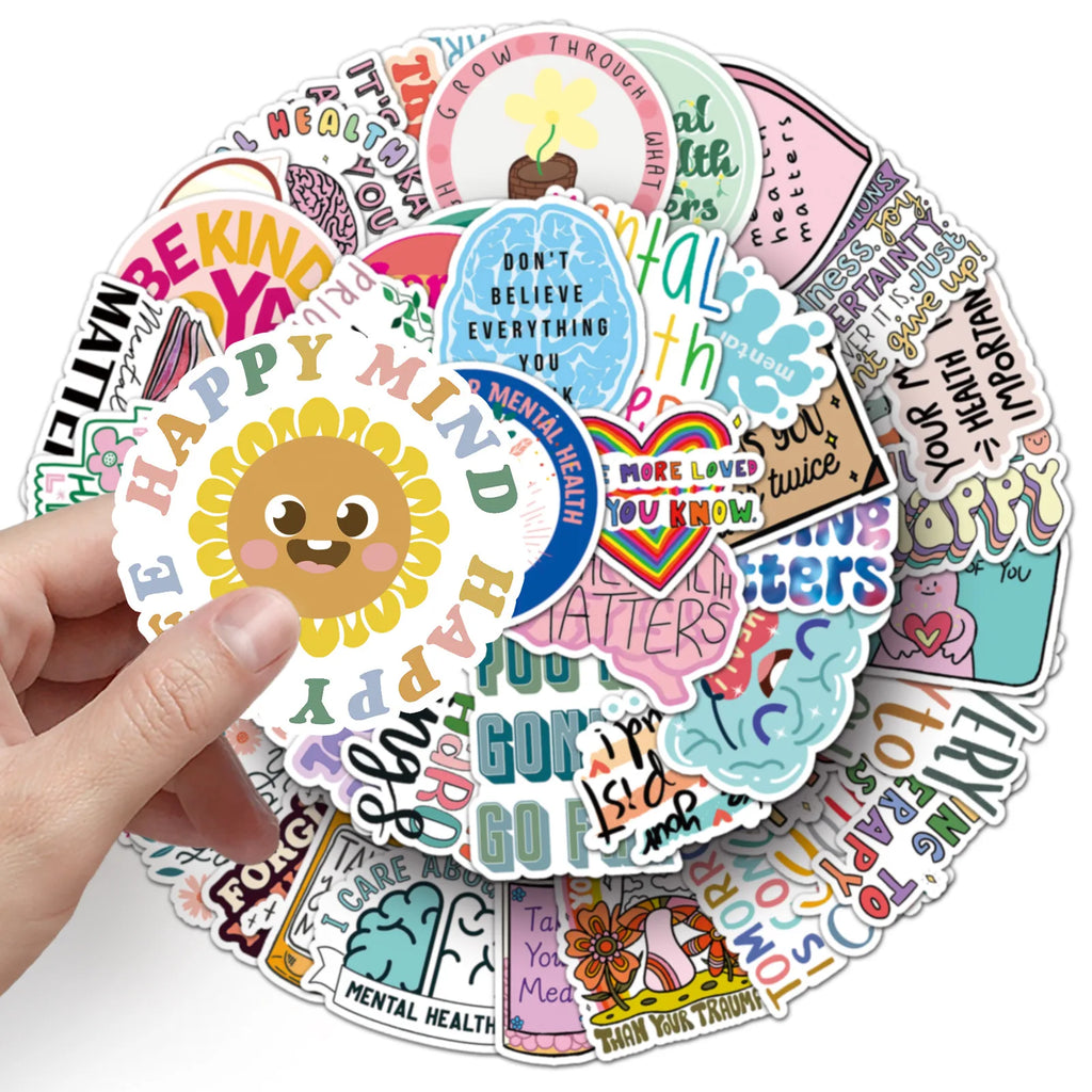 50/100PCS Mental Health Graffiti Personalized English Slogans Creative Decoration Water Cup Luggage Stickers Waterproof Station