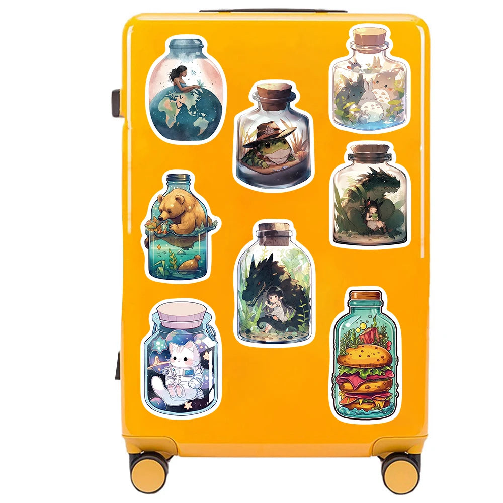 50PCS Stickers The World in a Bottle Print Harajuku Nostalgia Cartoon Coffee Laptop Skateboard Luggage Art Aesthetic Sticker ﻿