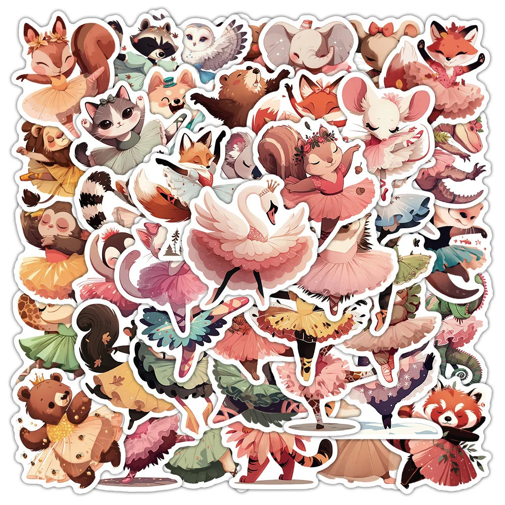 50 Pcs Princess Dress/Cartoon Ballet Animals Stickers Elegant Fashion Waterproof Decorative Stickers Decals